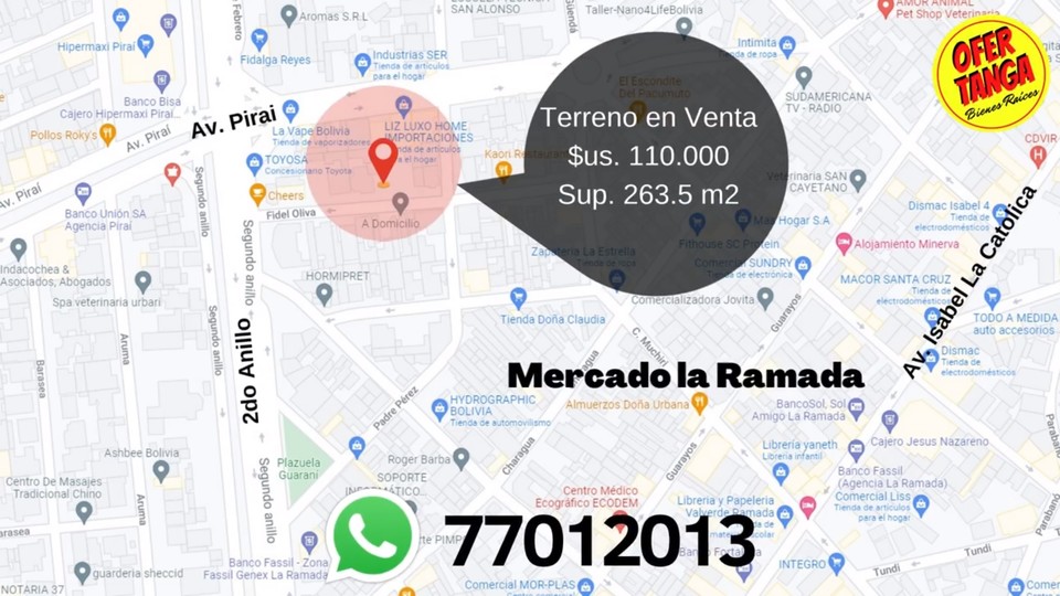 TERRENO EN  VENTA ZONA inmediaciones de la  Ramada calle 